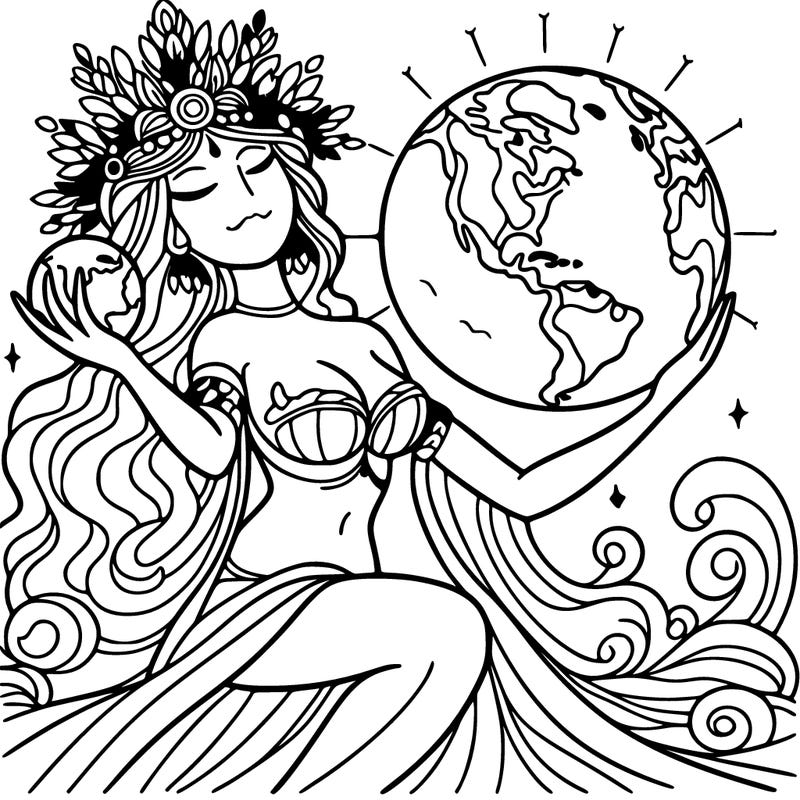 a goddess holding the earth in her hands