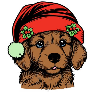 realistic dog wearing a santa hat