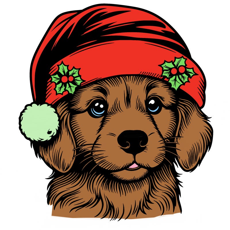 realistic dog wearing a santa hat