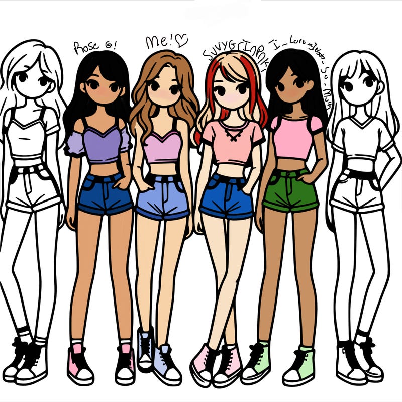 a group of girls wearing crop tops and shorts