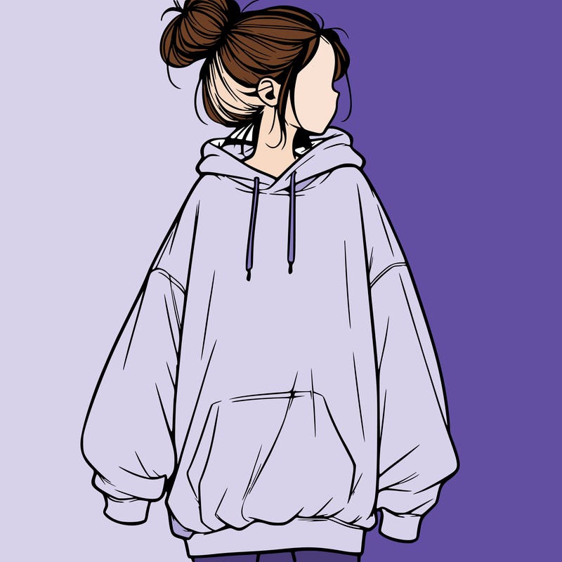 realistic girl with a oversized sweatshirt on and a bun