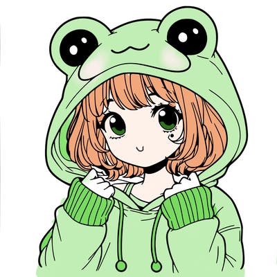 a cute teenage girl wearing a frog hoodie