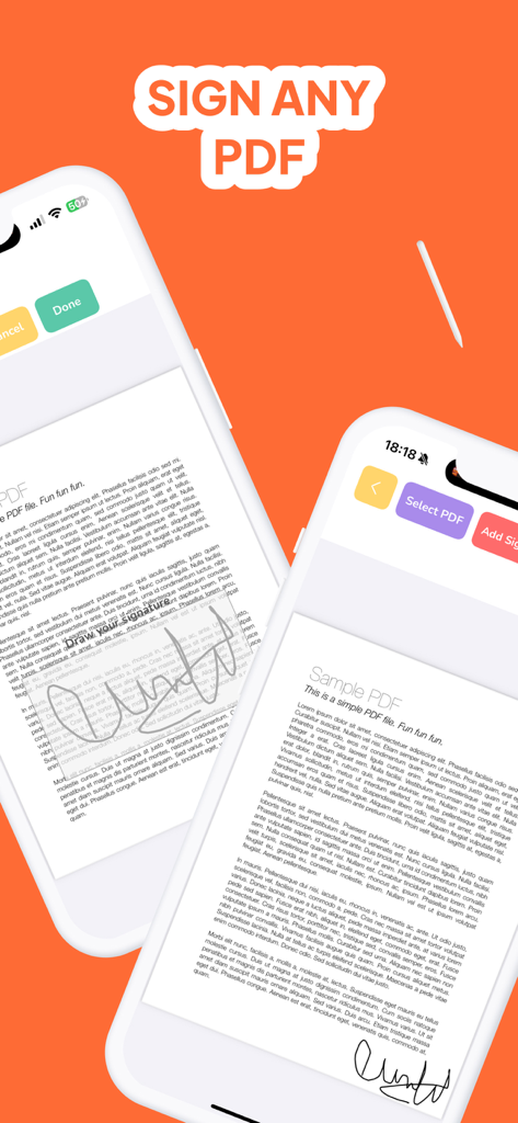 PDFKit: Convert Picture to PDF - Captura de pantalla del iPhone mostrando cómo firmar digitalmente un documento usando la aplicación PDFKit