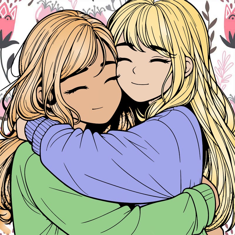 realistic two girls hugging