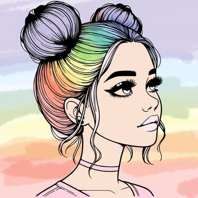 realistic girl with buns on the top of her head