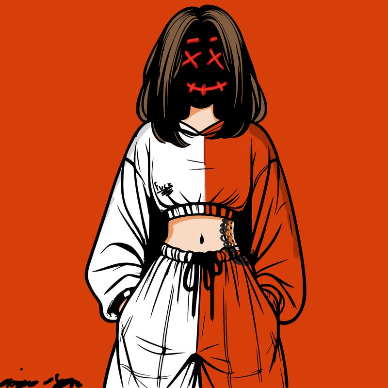 realistic girl faceless with baggy pants and a crop top