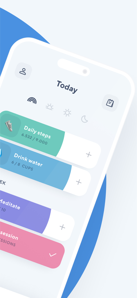Do Habits: Get It Done - Do Habits app interface showing daily progress bars for steps and water intake