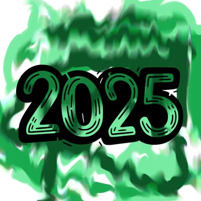 one line scrawled numbers sketch design “2025”