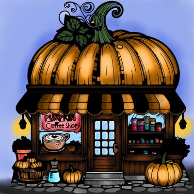 pumpkin coffee shop realistic
