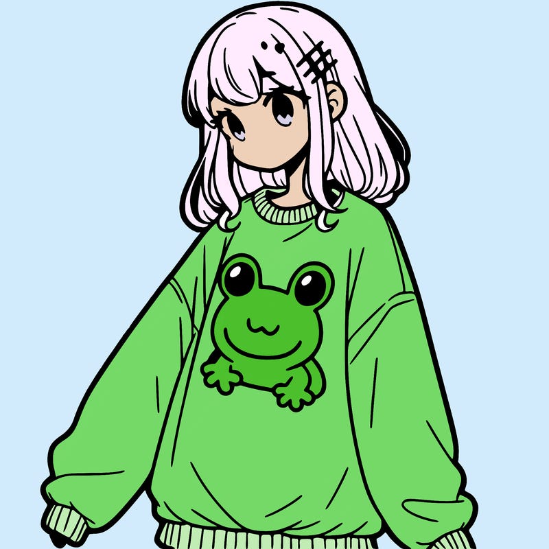 girl wearing frogging sweatshirt