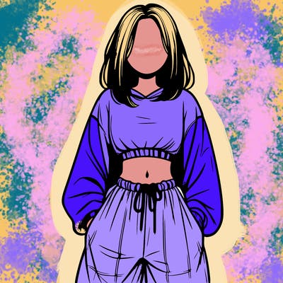 realistic girl faceless with baggy pants and a crop top
