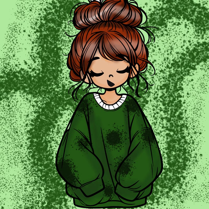 girl with baggy sweatshirt and messy bun