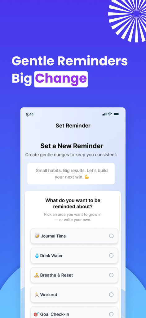 GoonFree - Stop Gooning & Porn - Interface do aplicativo GoonFree para definir lembretes diários de hábitos, como escrever um diário e se exercitar