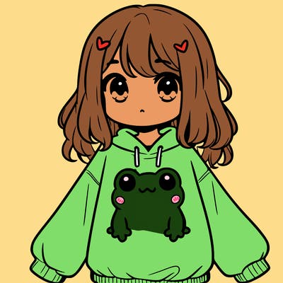 girl wearing frogging sweatshirt
