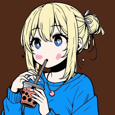 manga character drinking boba