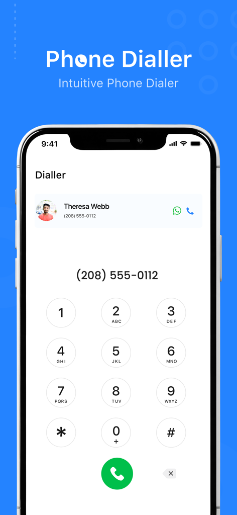 True: Caller ID &Number Search - Theresa Webbの発信者識別機能付きの直感的な電話ダイヤラーを表示するモバイルアプリインターフェイス