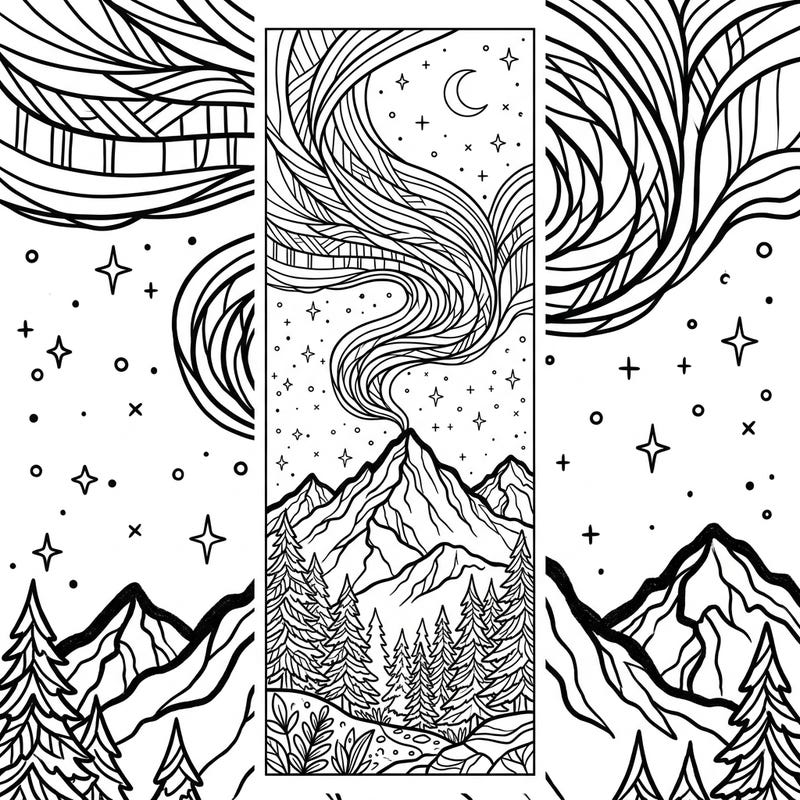 Immerse yourself in the magic of the northern lights with this stunning aurora bookmark coloring page, thoughtfully designed for seniors. Its clear lines and captivating scene offer a relaxing and rewarding creative escape.
