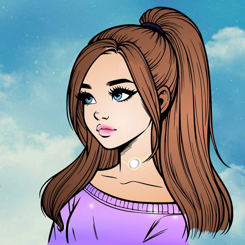 realistic girl with a high ponytail