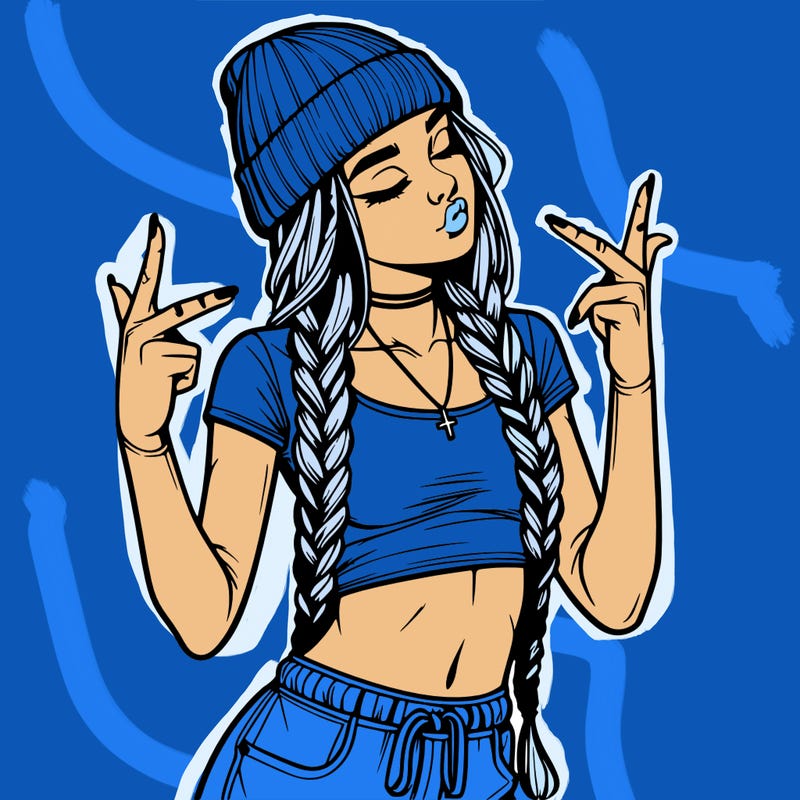 realistic teenage girl with braids and a beanie and crop top doing 🫶🏼