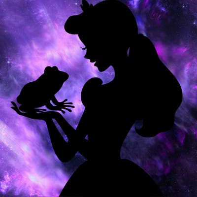 a shadow of a princess holding a frog realistic