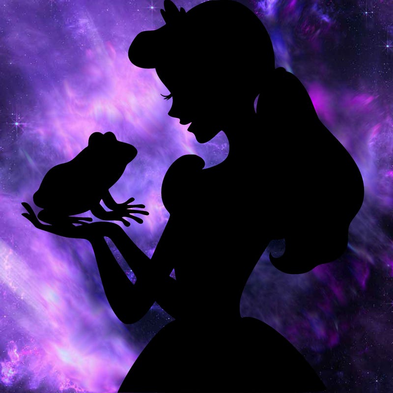 a shadow of a princess holding a frog realistic