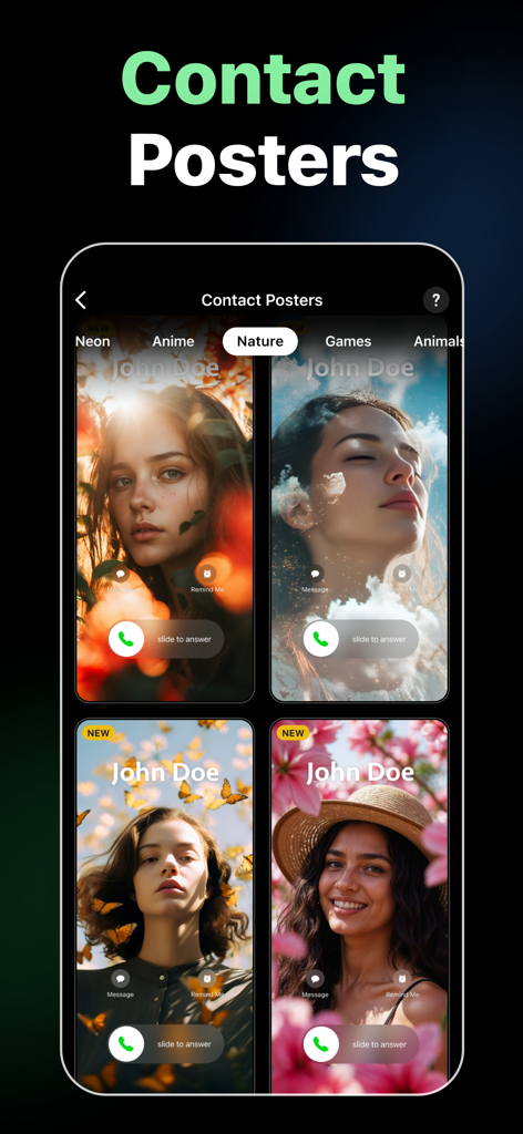 iPhone contact poster designs featuring nature and floral themes