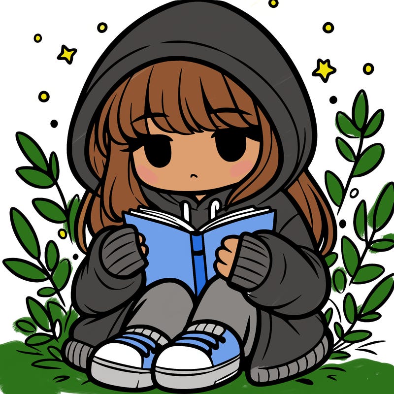 girl in oversized hoodie reading a book
