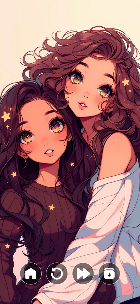 Top Anime Girl Wallpaper - Deux filles d'anime aux cheveux bruns ondulés et aux yeux étoilés présentées comme fond d'écran mobile