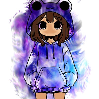 girl with baggy sweatshirt and frog hood