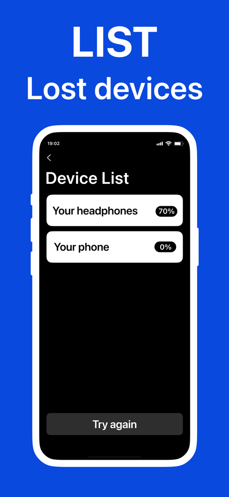 Interface showing a list of lost devices with signal strength percentages for tracking