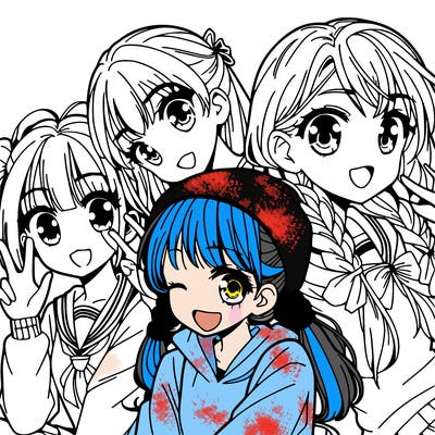 manga girl with friends