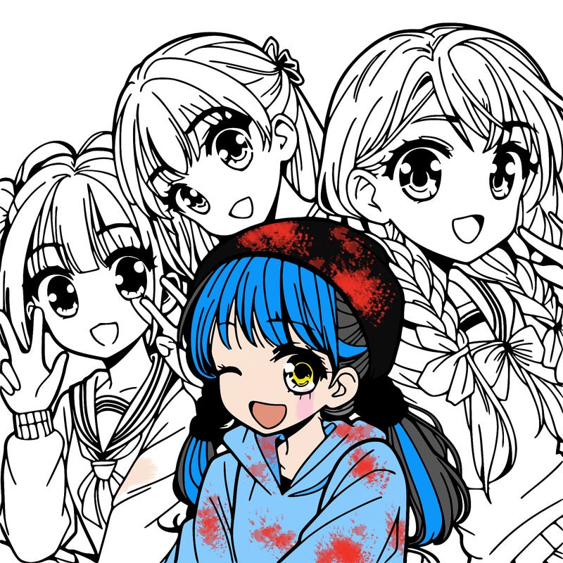manga girl with friends