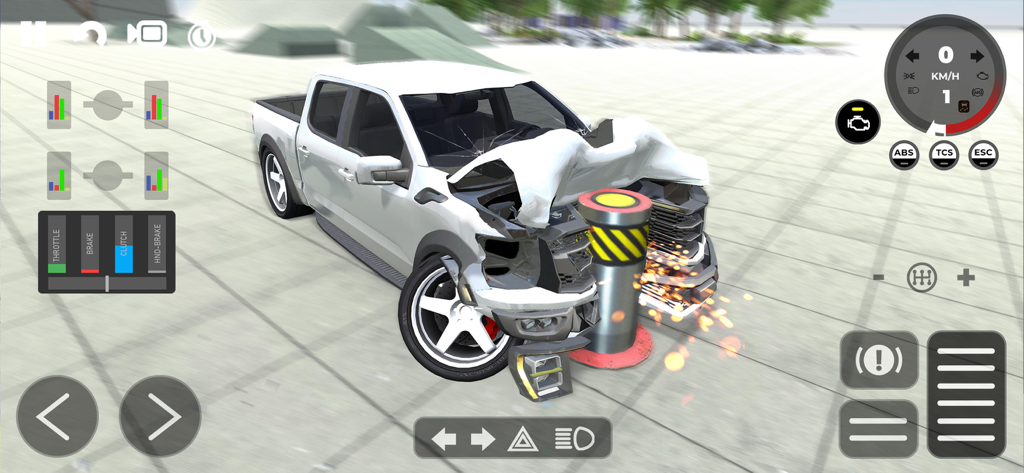 Beam Drive Crashes Original 3D - White pickup truck hitting a bollard with realistic car destruction physics