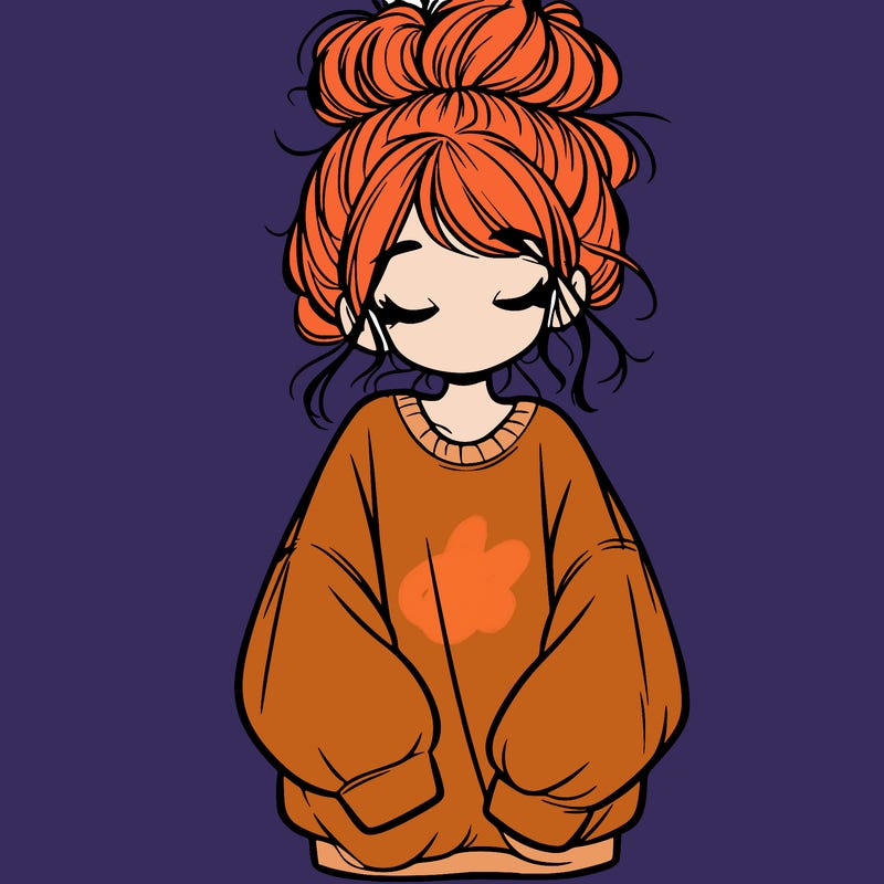 girl with baggy sweatshirt and messy bun