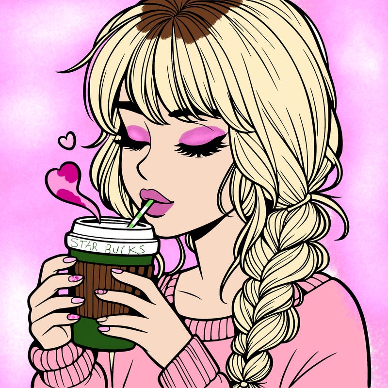 realistic girl drinking coffee
