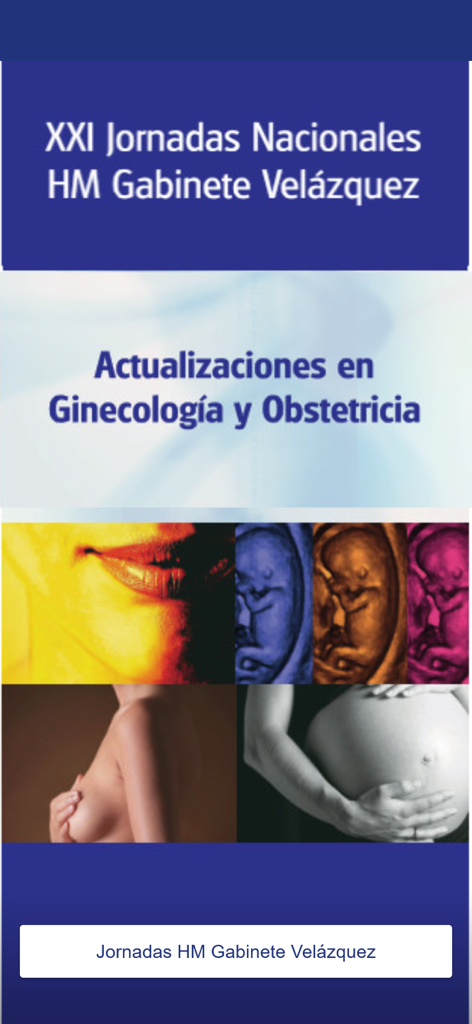 Pantalla principal de la aplicación HM Gabinete Velazquez para el congreso médico de ginecología y obstetricia
