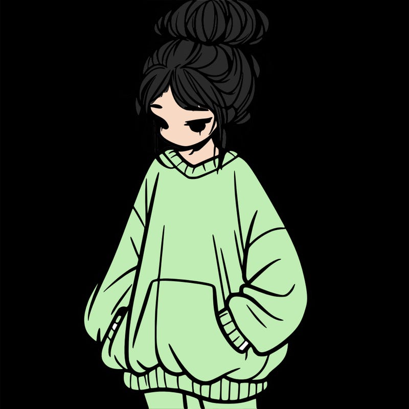 girl with baggy sweatshirt and messy bun