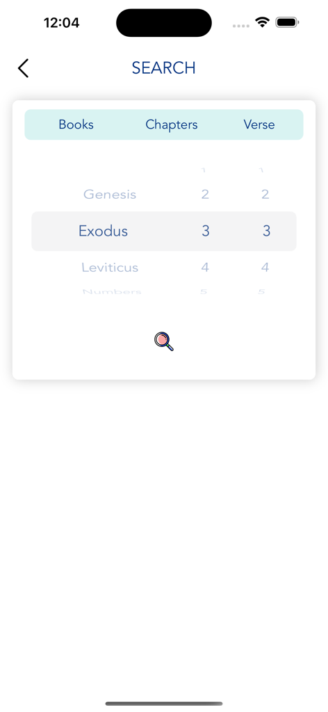 Holy Bible - Offline - Interface for selecting Bible books chapters and verses in the Holy Bible Offline app