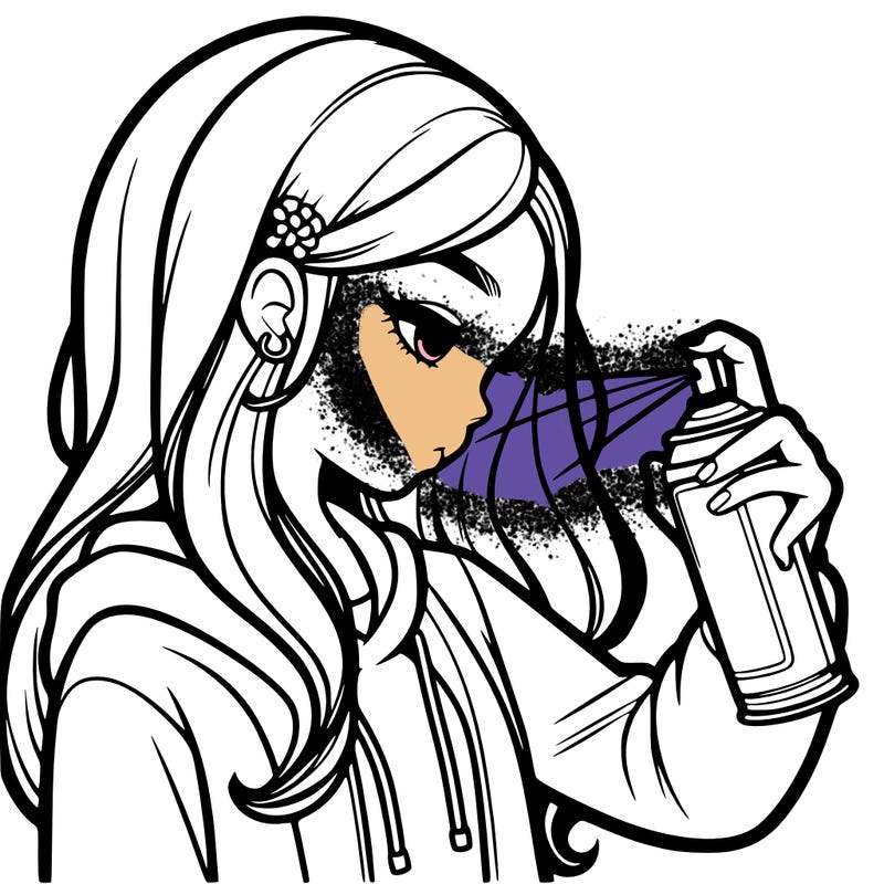 a realistic girl spray painting