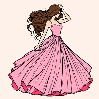 realistic woman with dress flowing in the wind