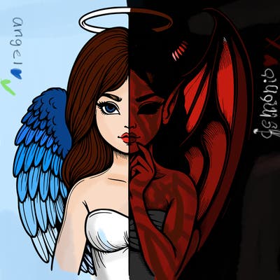 realistic angel half demon