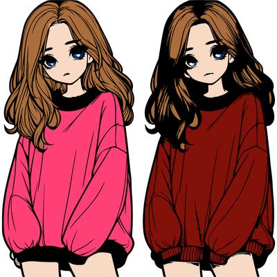 realistic girl with baggy sweater