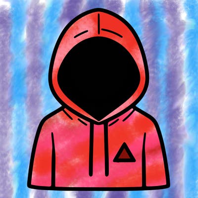 a person with non face waering a hoodie with a small triangle symbol