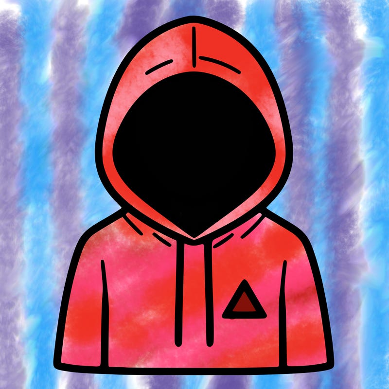 a person with non face waering a hoodie with a small triangle symbol