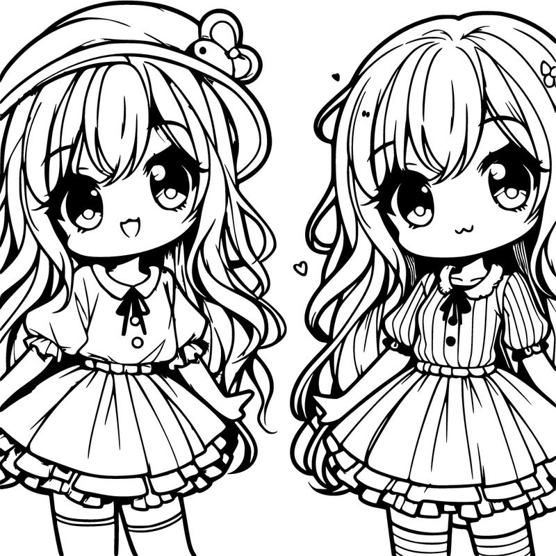 cute anime girl with long hair, a cute hat on her head, cute little skirt