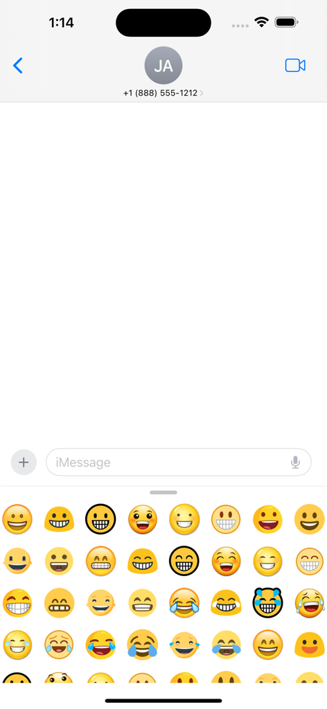 A selection of yellow smiling and laughing emoji stickers in an iMessage chat interface.