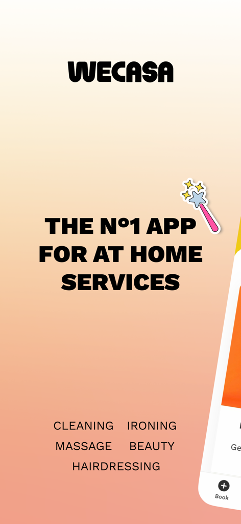 Housekeeping Services - Wecasa - Wecasa mobile app home screen showcasing cleaning massage and beauty services at home