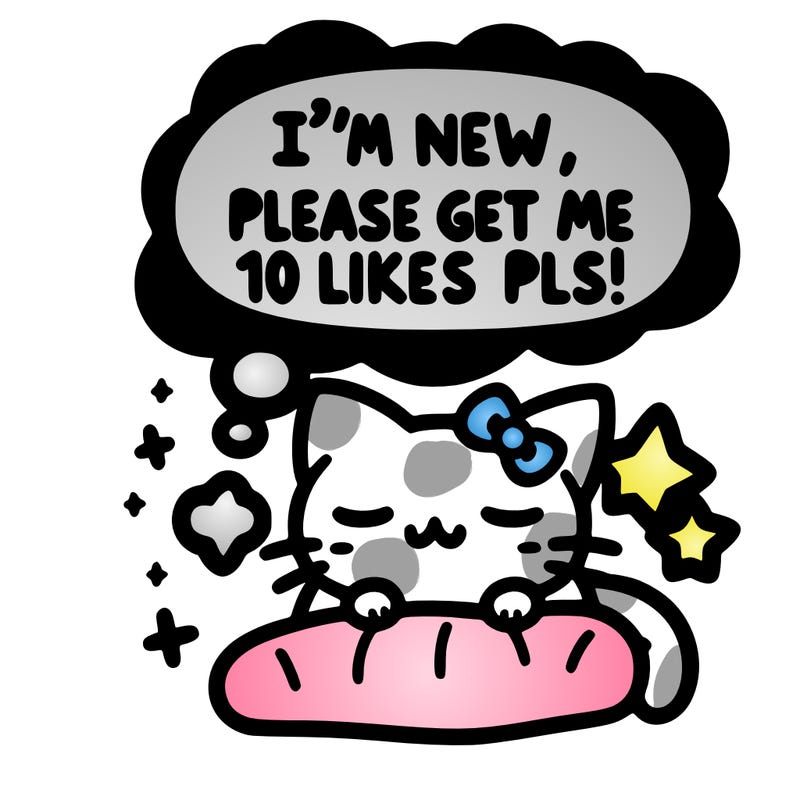 kitty taking a nap dream talking and saying "i'm new, please get me at least 10 likes pls!!"
