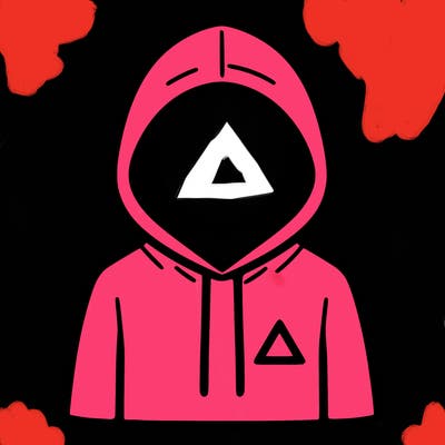 a person with non face waering a hoodie with a small triangle symbol