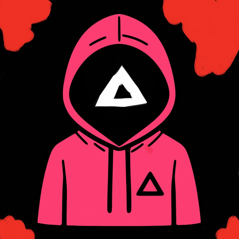 a person with non face waering a hoodie with a small triangle symbol